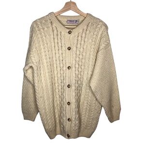 VINTAGE 90s Highland Home Industries Cream Fisherman Wool Cardigan Rory Gilmore